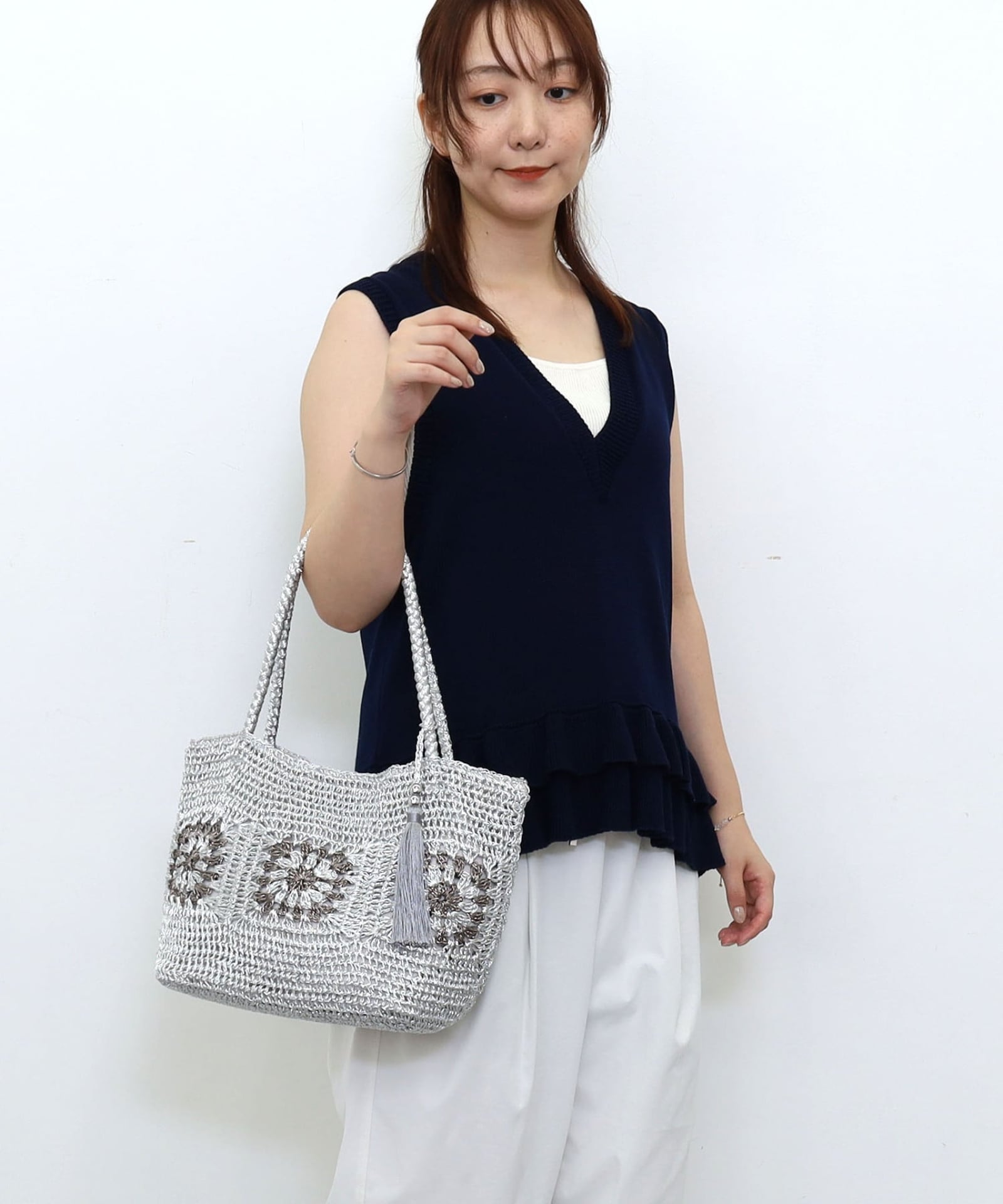 ☆40％OFF☆【FINAL SALE】 ﾒﾀﾘｯｸｺｰﾄﾞｸﾛｼｪ編みﾄｰﾄﾊﾞｯｸﾞ | COO ONLINE