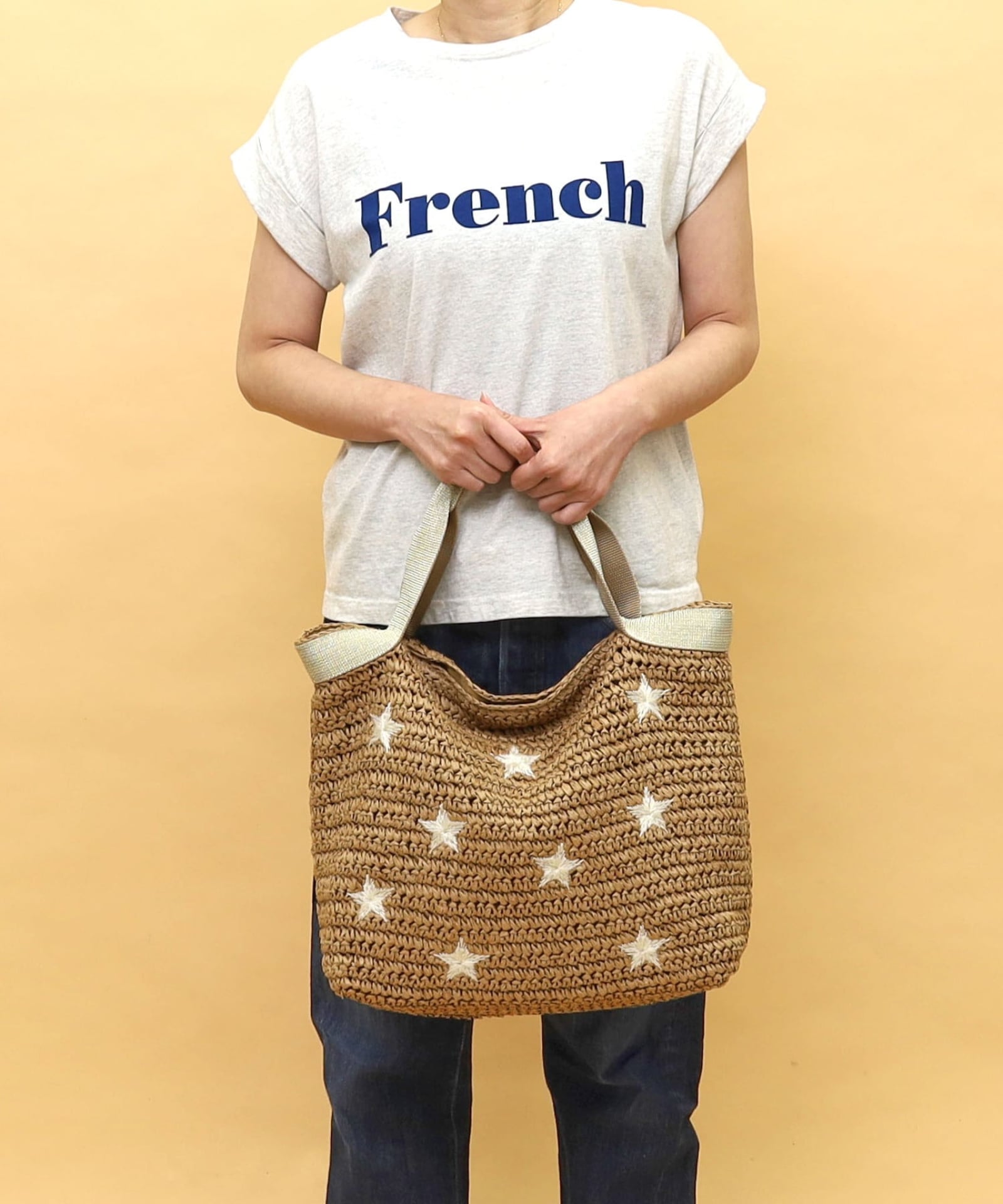 ラメテープx星柄刺繍ペーパーカゴバッグ／A4対応 | COO ONLINE
