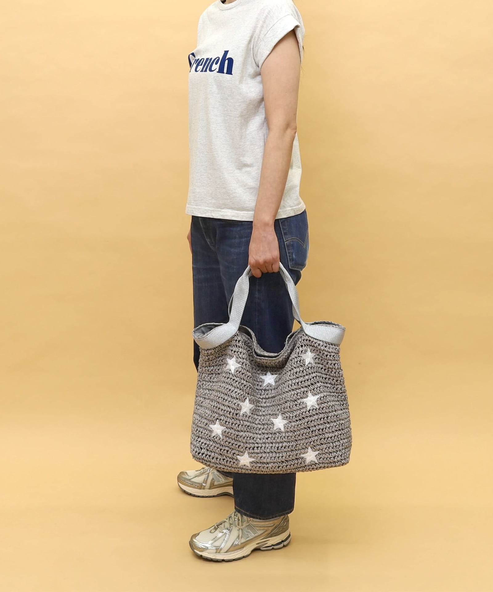 ☆SUMMER SALE☆ラメテープx星柄刺繍ペーパーカゴバッグ／A4対応