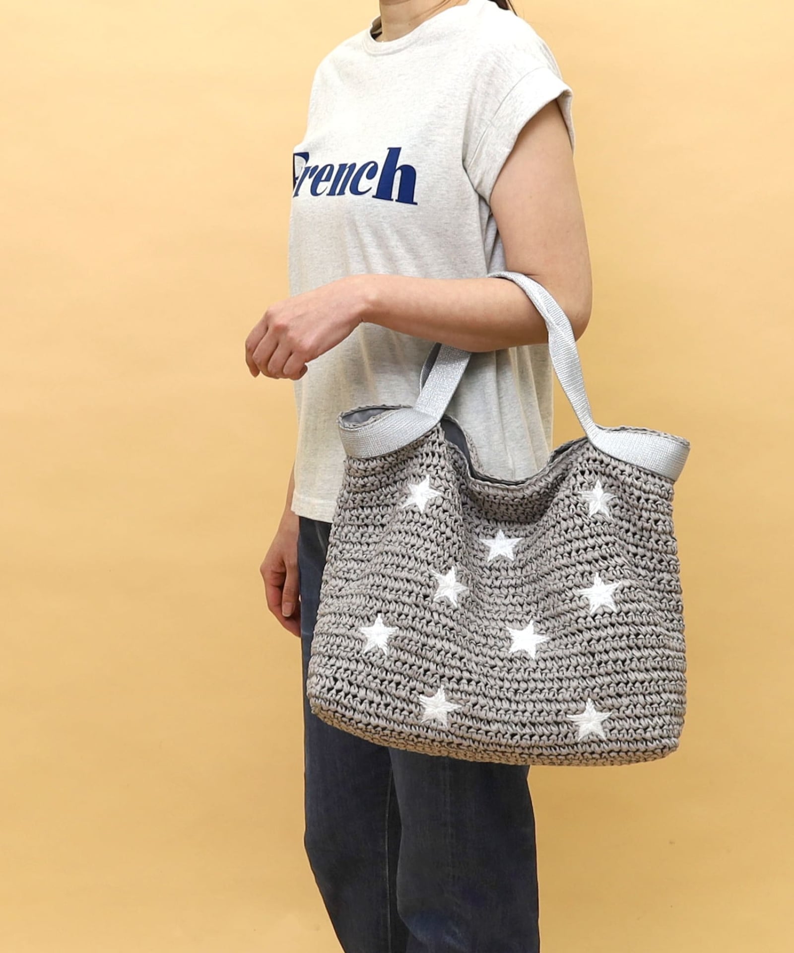ラメテープx星柄刺繍ペーパーカゴバッグ／A4対応 | COO ONLINE