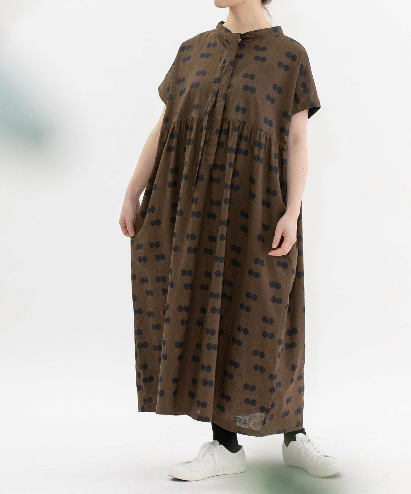 SUMMER SALE】リネンコットンダブルドット2wayジャンスカワンピース