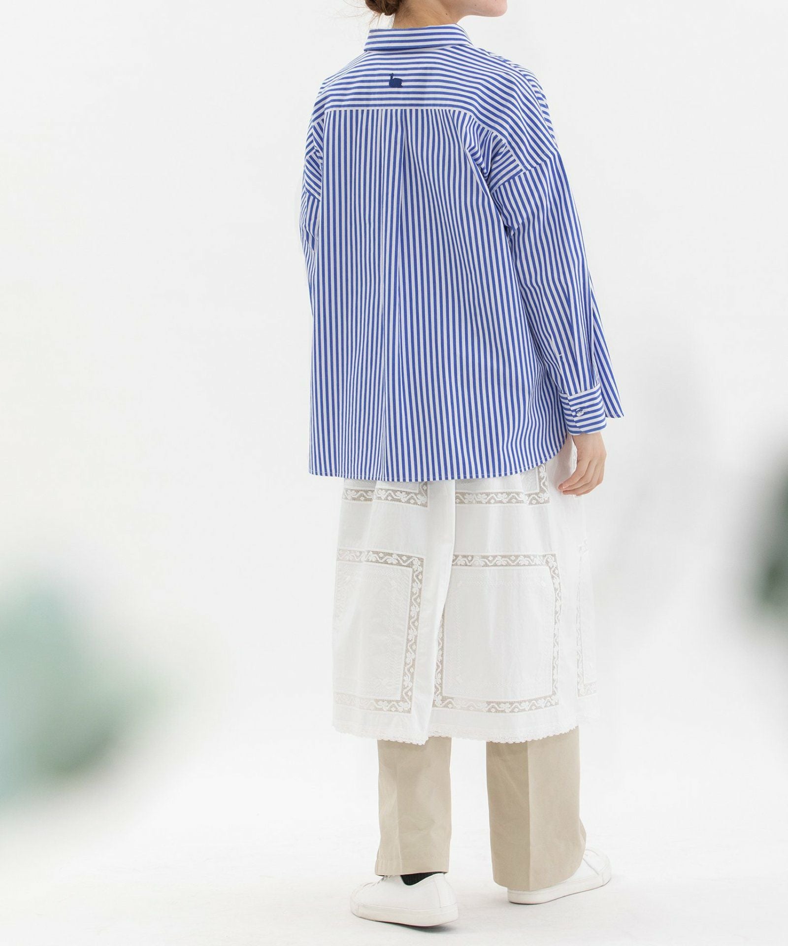 45R　未使用タグ付き　ストライプ 長袖シャツワンピース タツノオトシゴ刺繍 ロンドンストライプbackスワン刺繍シャツ | COO ONLINE