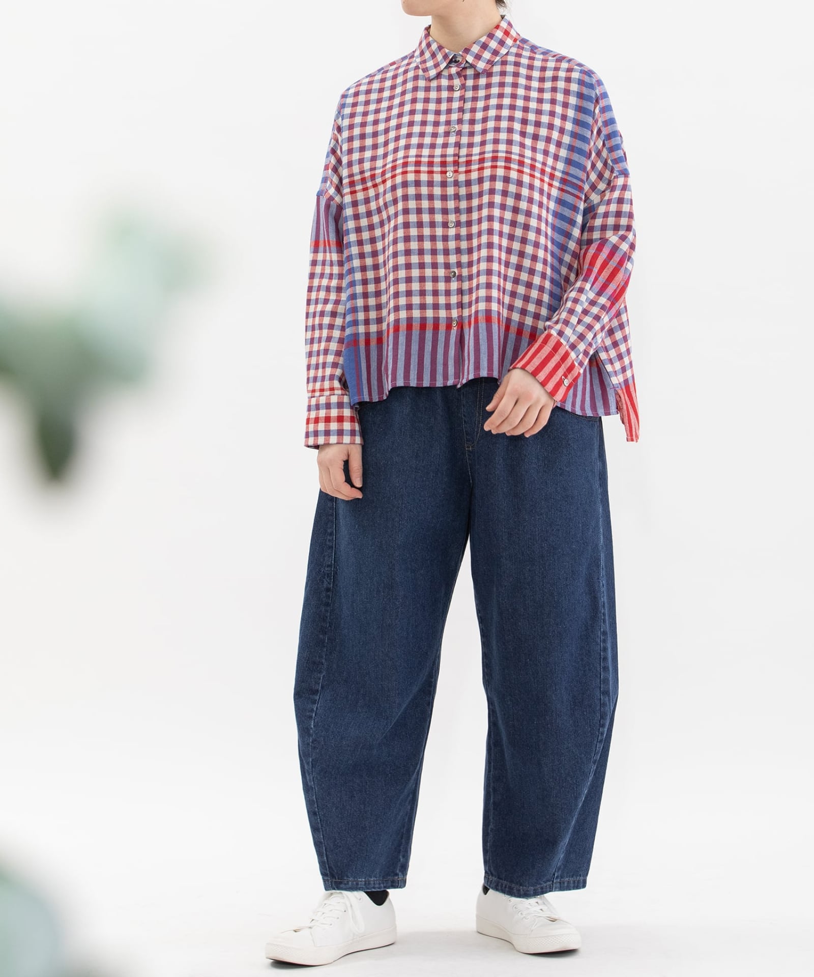 SUMMER SALE】コットンリネンキッチンクロス風パネルチェックシャツ