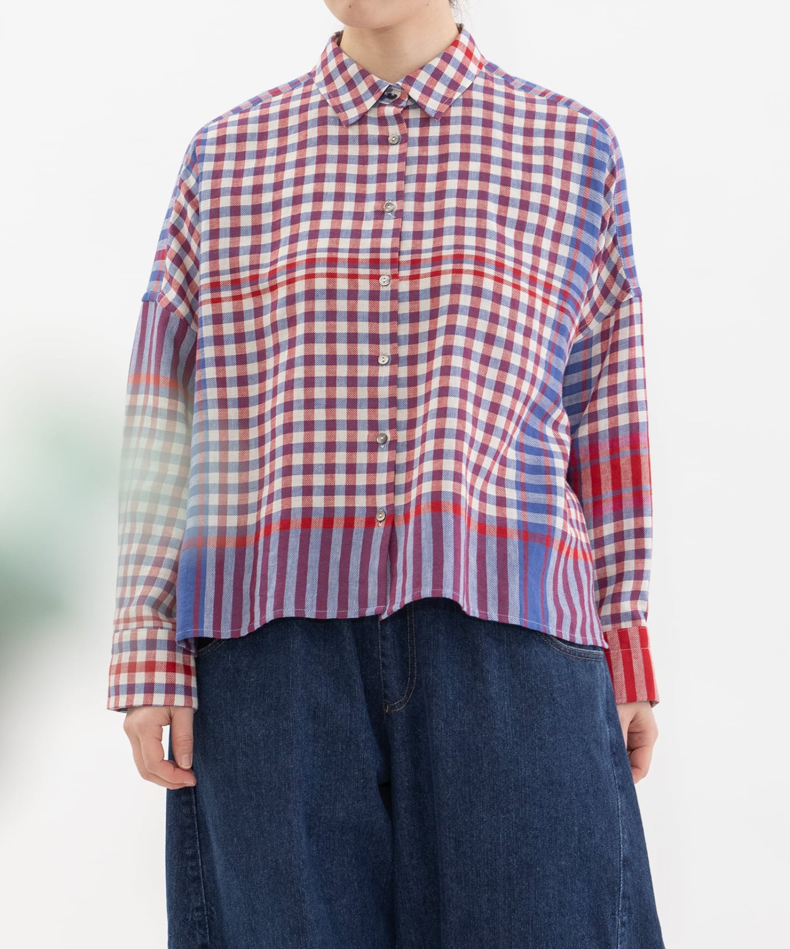 SPECIAL PRICE】コットンリネンキッチンクロス風パネルチェックシャツ