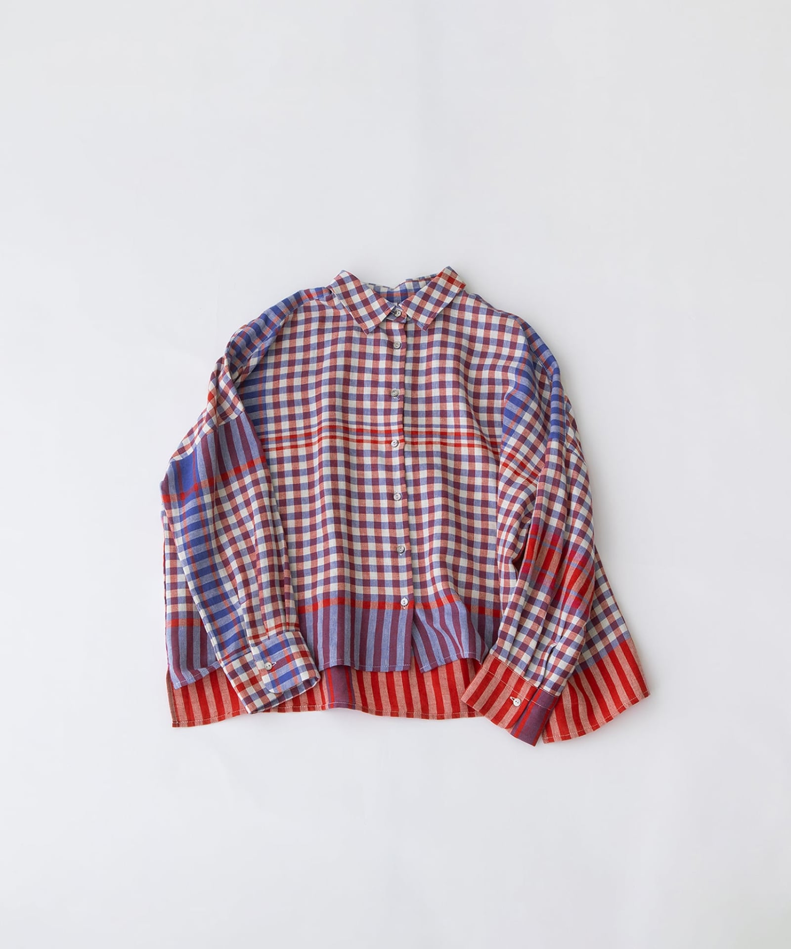 SPECIAL PRICE】コットンリネンキッチンクロス風パネルチェックシャツ