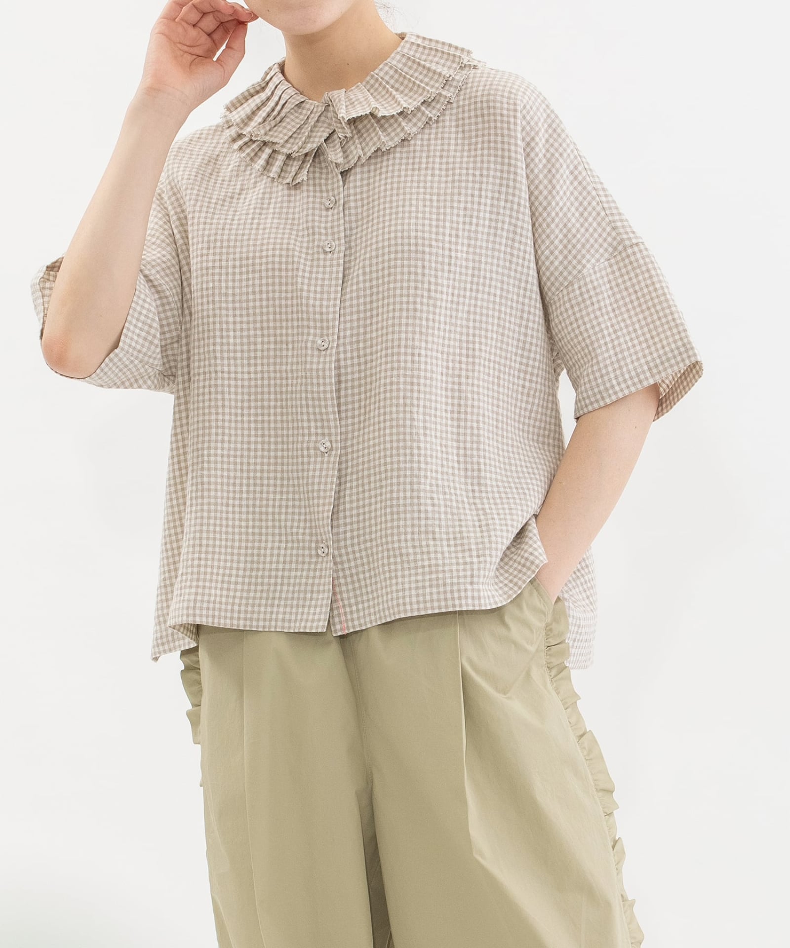 SUMMER SALE】リネンダブルプリーツ衿5分袖ブラウス | COO ONLINE