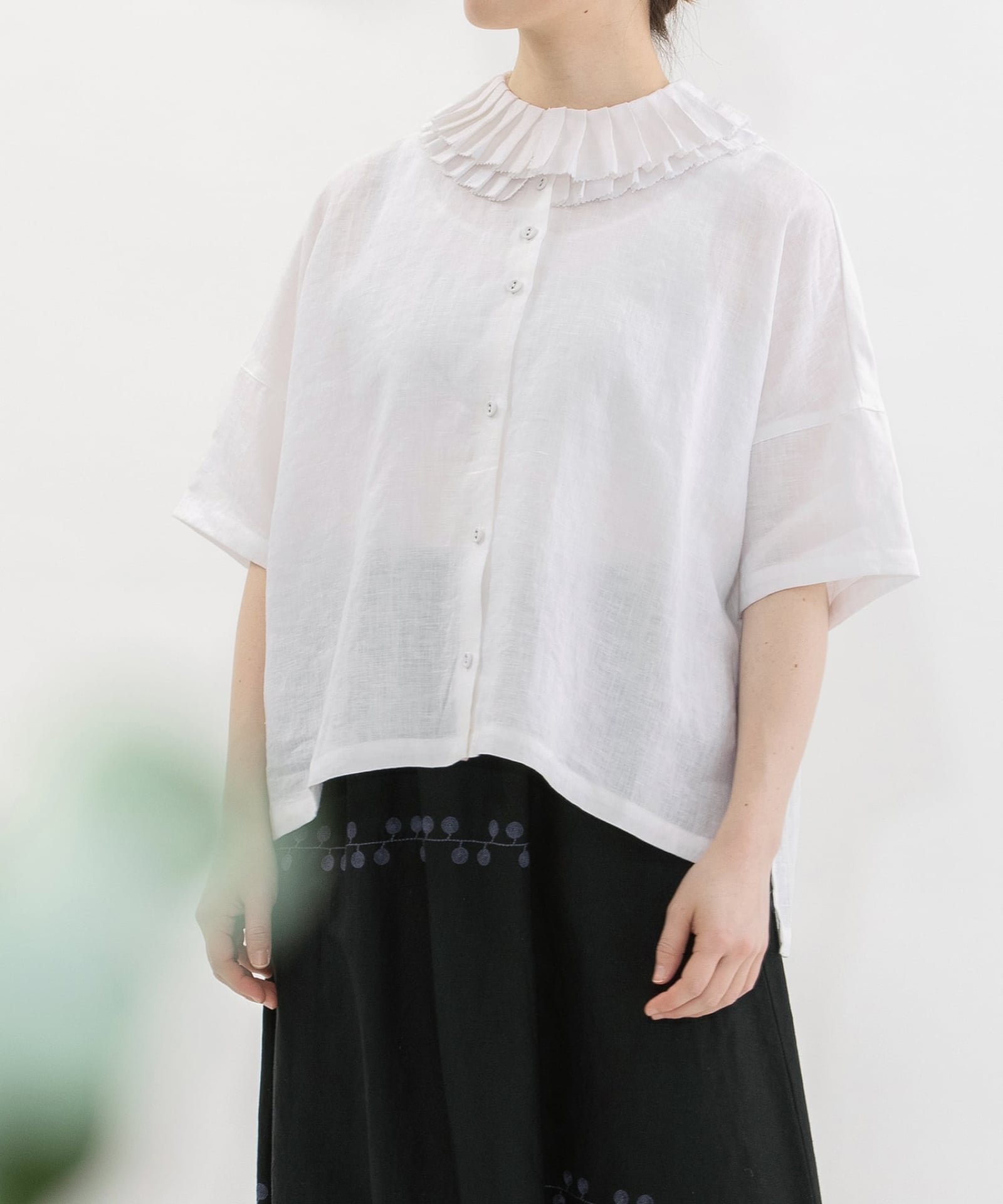 BABY La Petite Fleur 五分袖ブラウス 生成り 綿 SUMMER SALE】リネンダブルプリーツ衿5分袖ブラウス | COO ONLINE