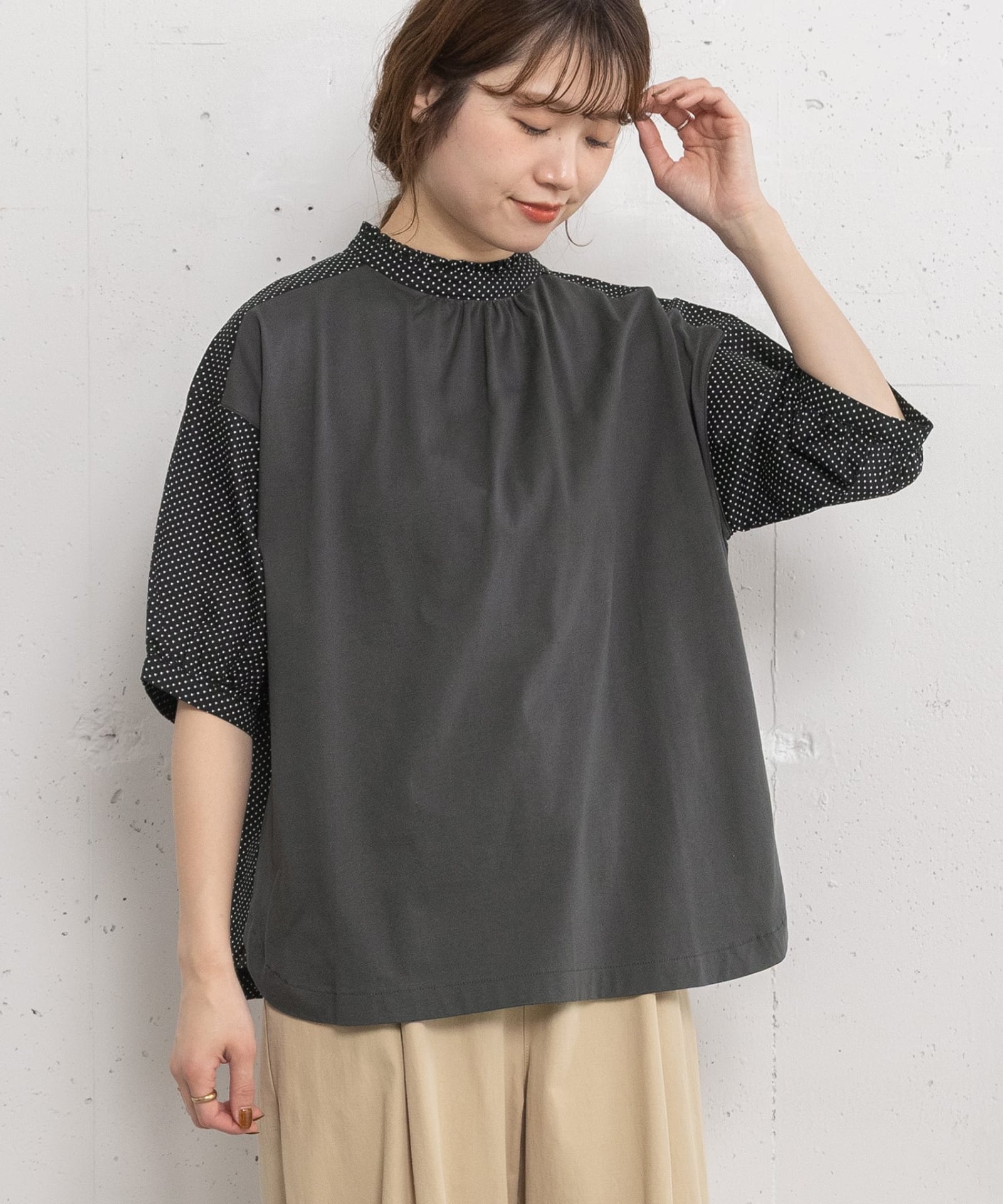 papier ダークグレー フリル 半袖トップス FREAK'S STORE（フリークスストア） tシャツ 限定展開 ビスチェ風