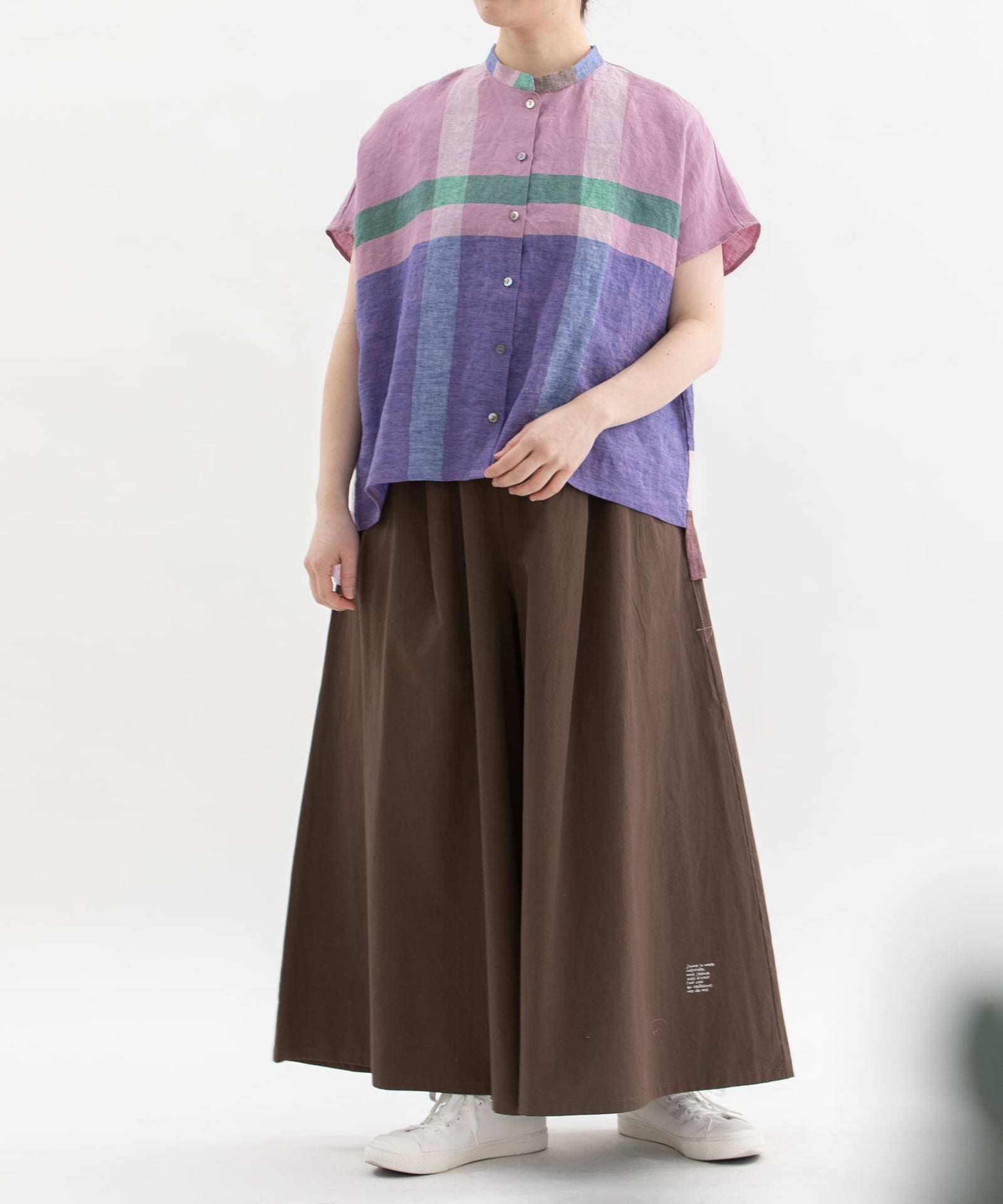 SUMMER SALE】リネンパネルチェック後ろフリルシャツ | COO ONLINE