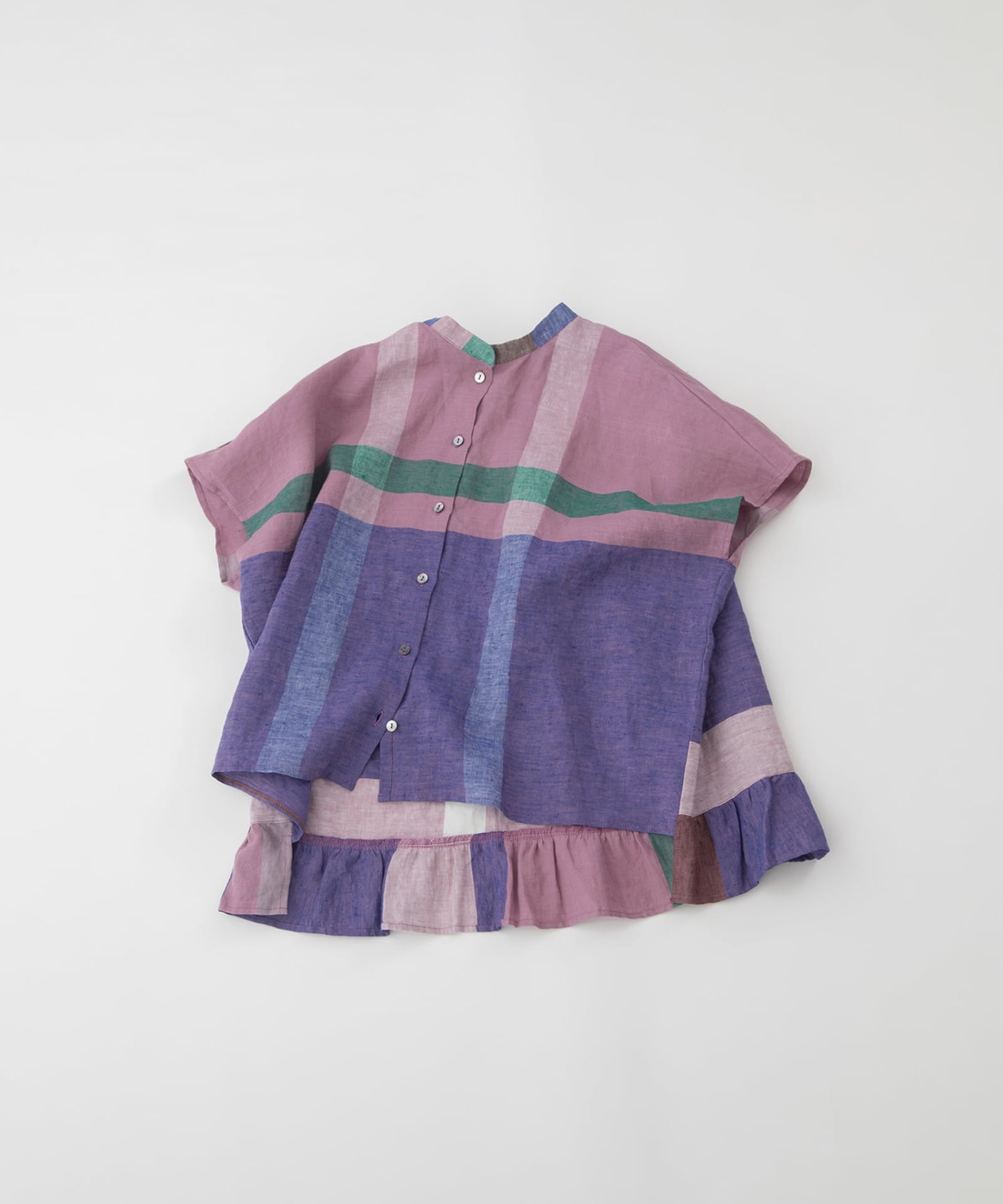SUMMER SALE】リネンパネルチェック後ろフリルシャツ | COO ONLINE